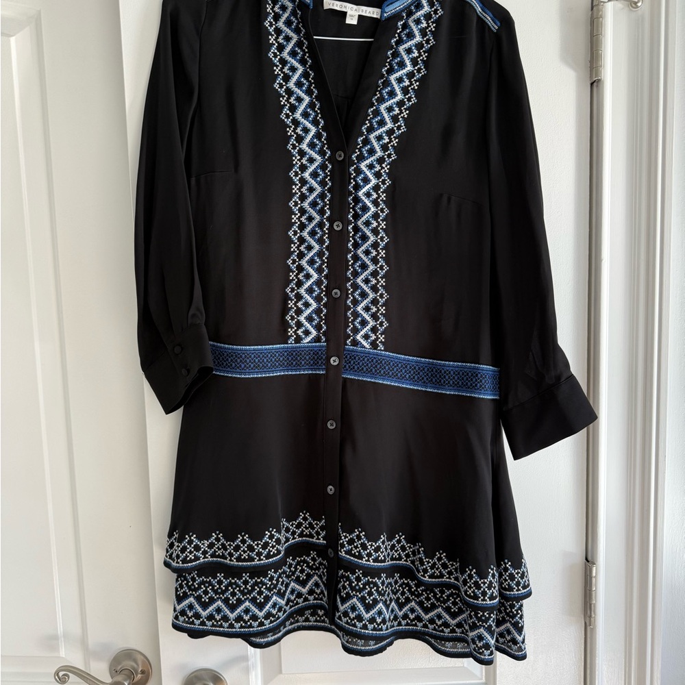 Veronica Beard Black Dress with Blue Embroidery